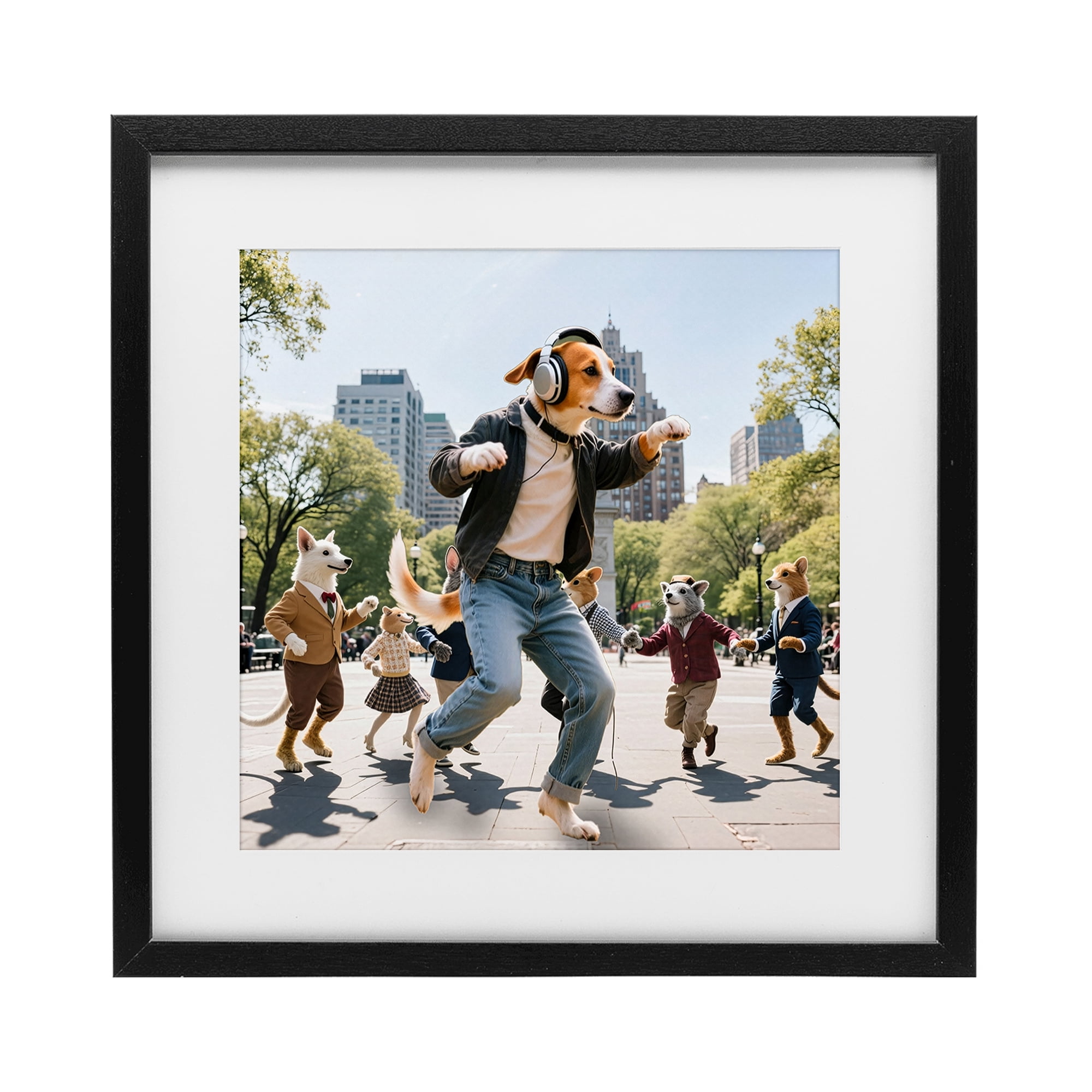 Stupell Industries Stylish Dog Dancing in Park Black Framed Print Under Glass, design by CAD Designs