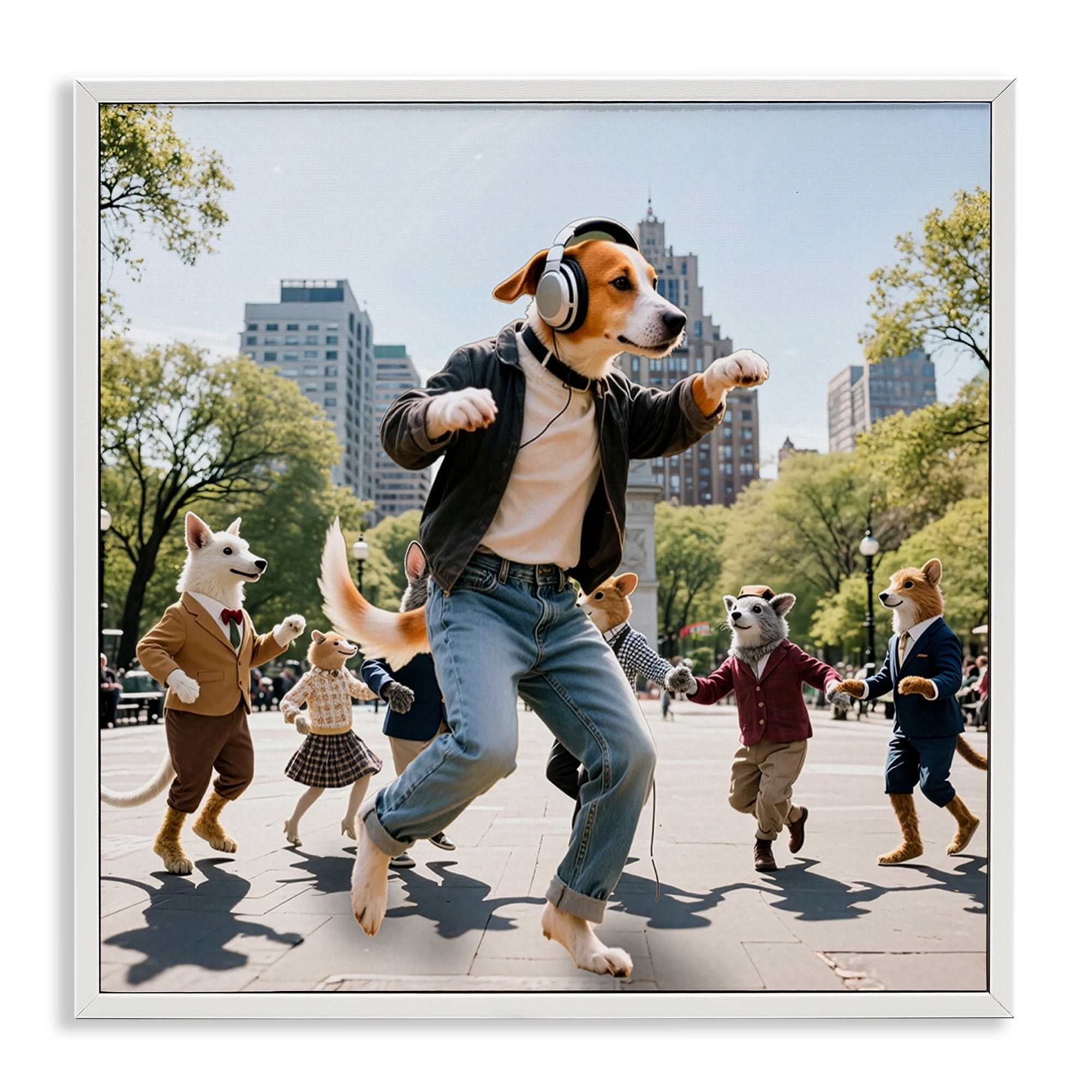 Stupell Industries Stylish Dog Dancing in Park White Framed Giclee Art, design by CAD Designs
