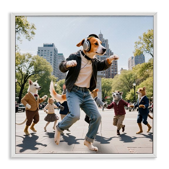 Stupell Industries Stylish Dog Dancing in Park White Framed Giclee Art, design by CAD Designs