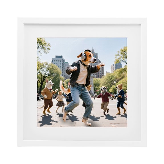 Stupell Industries Stylish Dog Dancing in Park White Framed Print Under Glass, design by CAD Designs