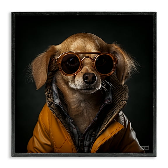 Stupell Industries Stylish Dog on Black Animals & Insects Painting Black Framed Art Print Wall Art, 12 x 12