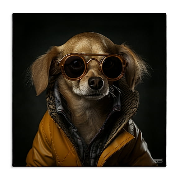 Stupell Industries Stylish Dog on Black Animals & Insects Painting Gallery Wrapped Canvas Art Print Wall Art, 17 x 17