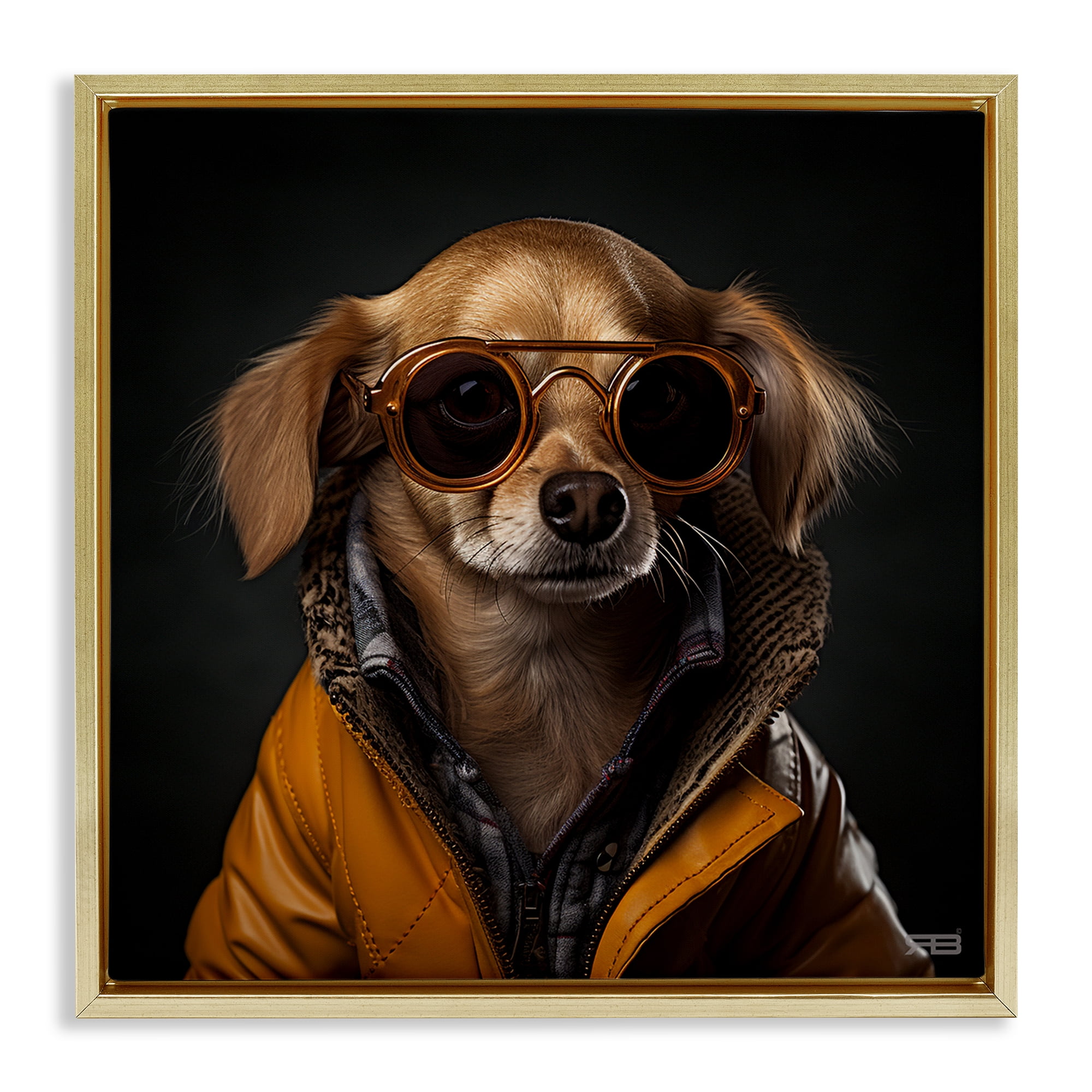 Stupell Industries Stylish Dog on Black Animals & Insects Painting Gold Floater Framed Canvas Art Print Wall Art, 18 x 18