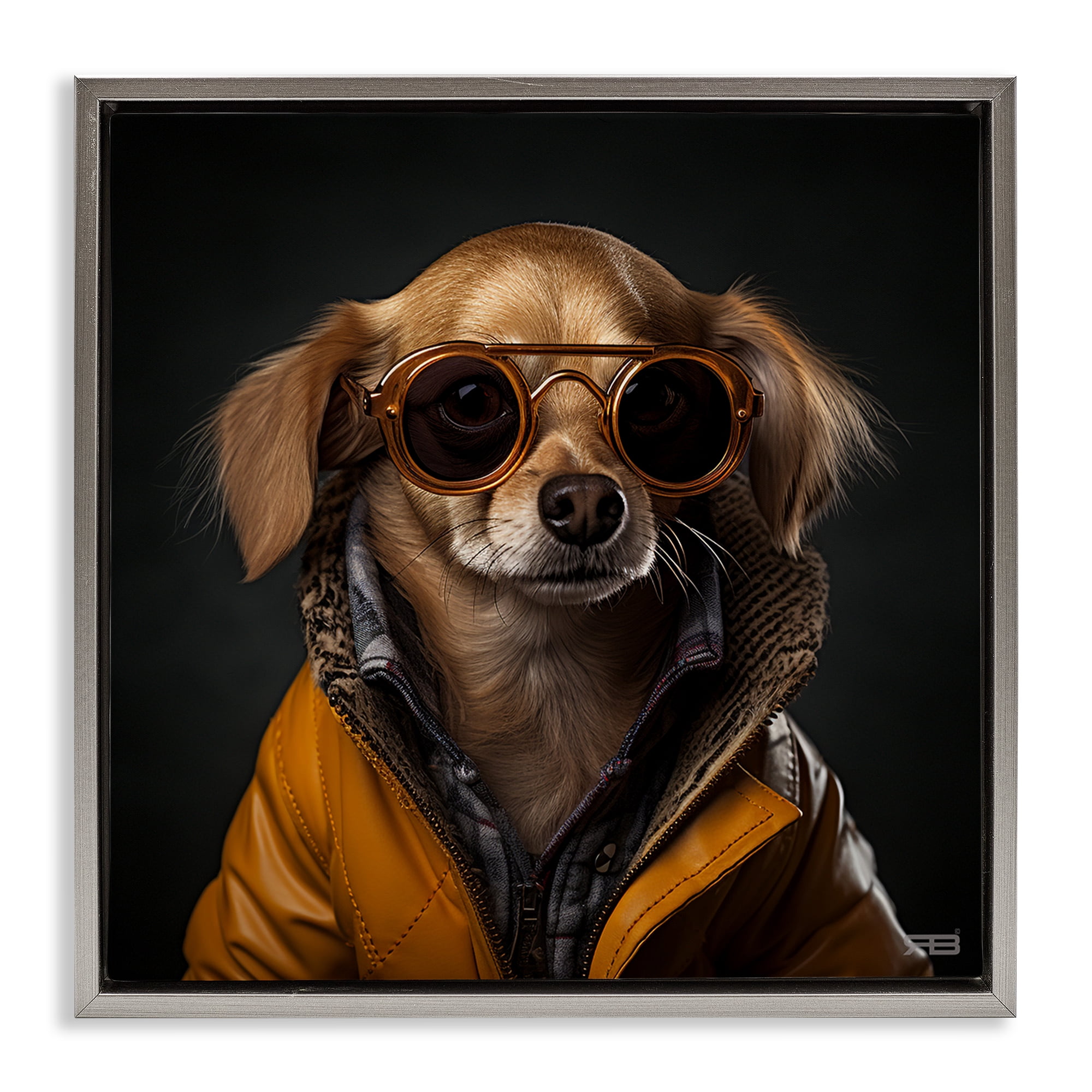 Stupell Industries Stylish Dog on Black Animals & Insects Painting Gray Floater Framed Canvas Art Print Wall Art, 25 x 25