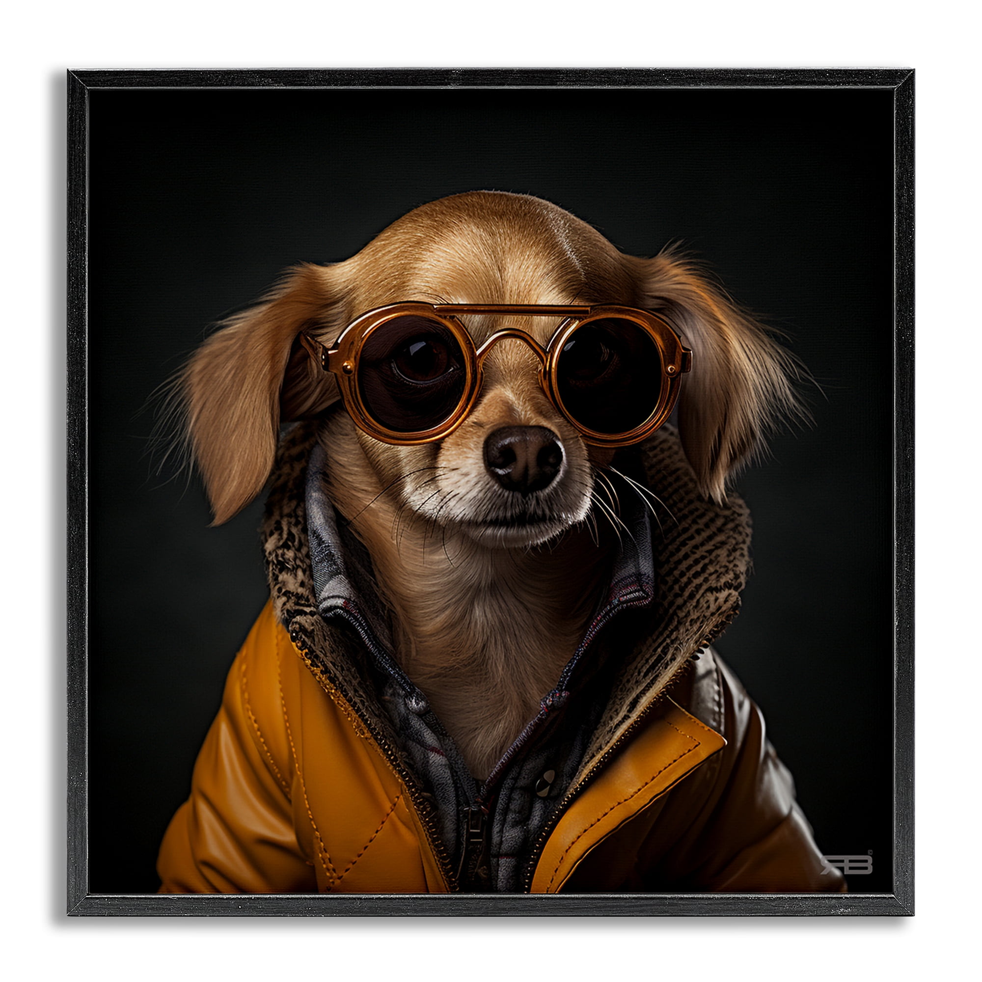 Stupell Industries Stylish Dog on Black Animals & Insects Painting Gray Framed Art Print Wall Art, 24 x 24