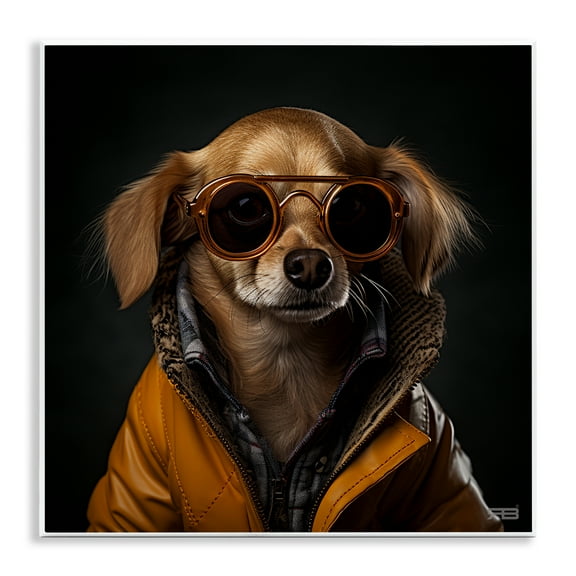 Stupell Industries Stylish Dog on Black Animals & Insects Painting Unframed Art Print Wall Art, 12 x 12