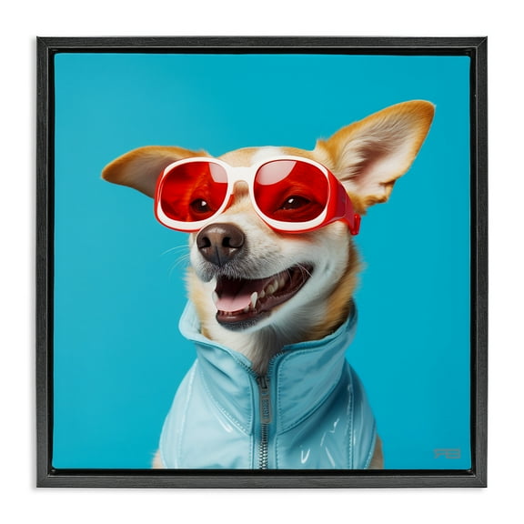 Stupell Industries Stylish Dog on Blue Animals & Insects Painting Black Floater Framed Canvas Art Print Wall Art, 18 x 18