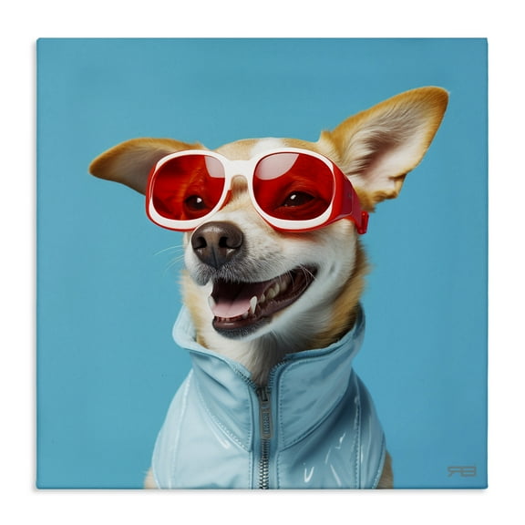 Stupell Industries Stylish Dog on Blue Animals & Insects Painting Gallery Wrapped Canvas Art Print Wall Art, 17 x 17
