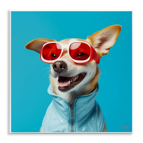 Stupell Industries Stylish Dog on Blue Animals & Insects Painting Unframed Art Print Wall Art, 12 x 12