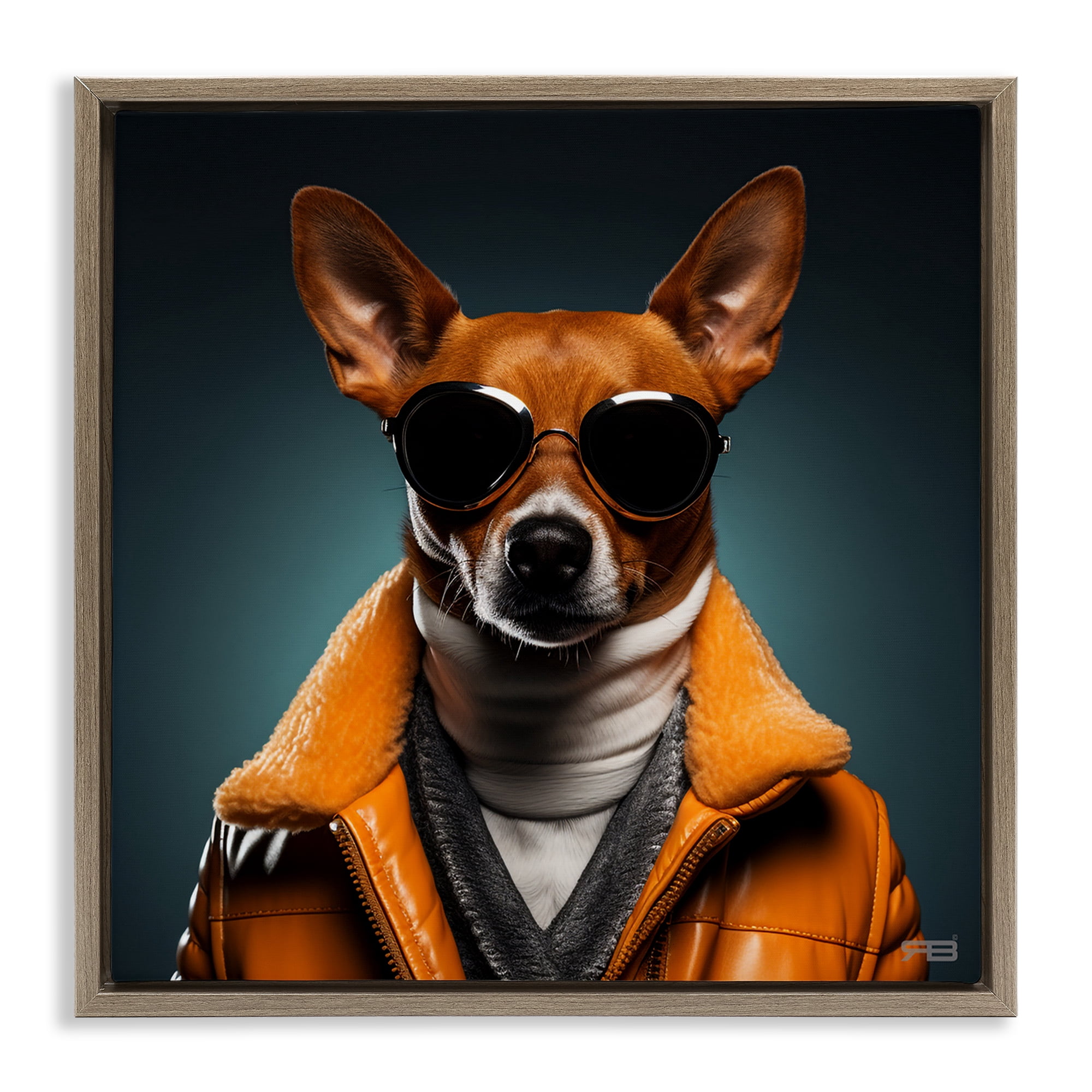 Stupell Industries Stylish Dog with Sunglasses Animals & Insects Painting Brown Floater Framed Canvas Art Print Wall Art, 25 x 25