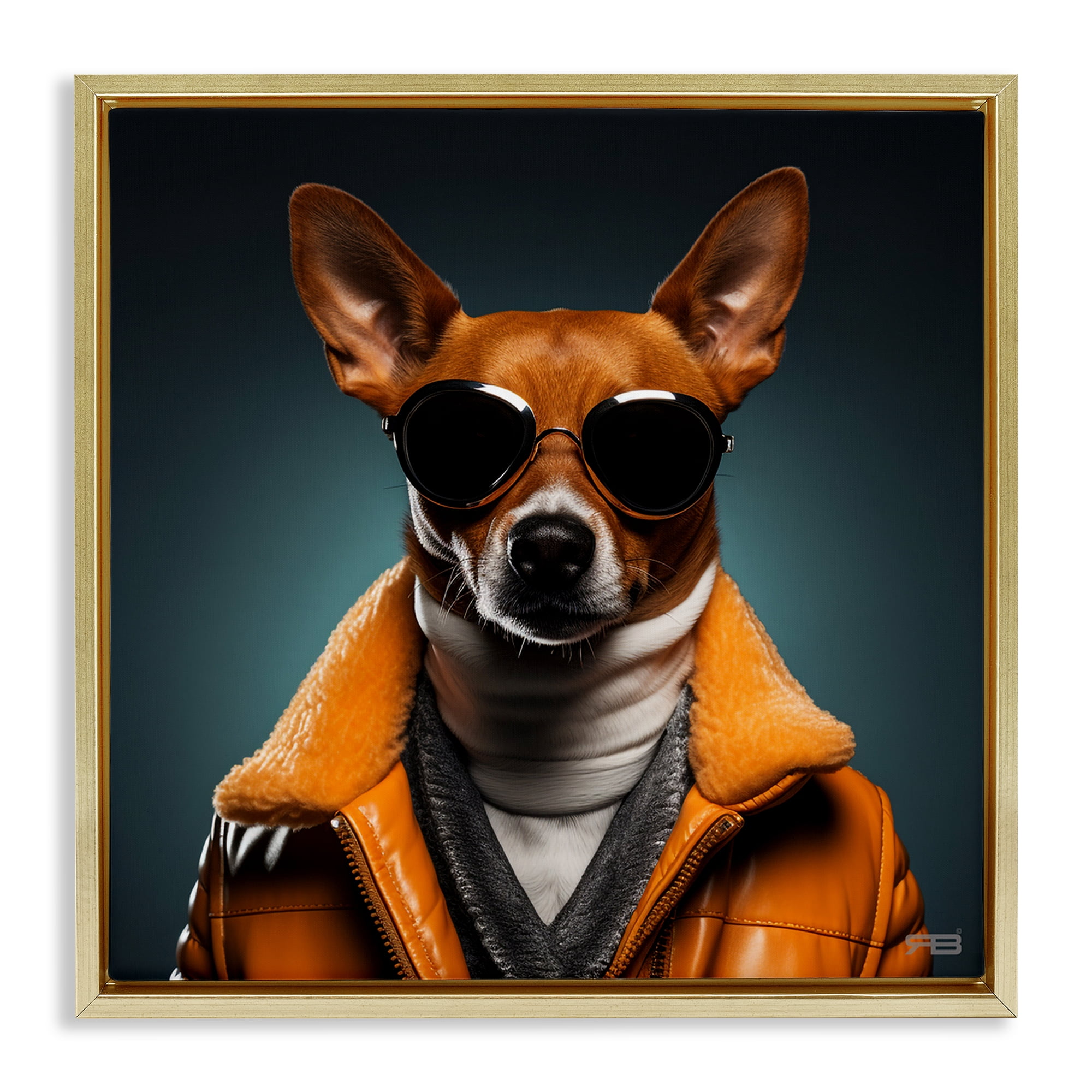 Stupell Industries Stylish Dog with Sunglasses Animals & Insects Painting Gold Floater Framed Canvas Art Print Wall Art, 25 x 25