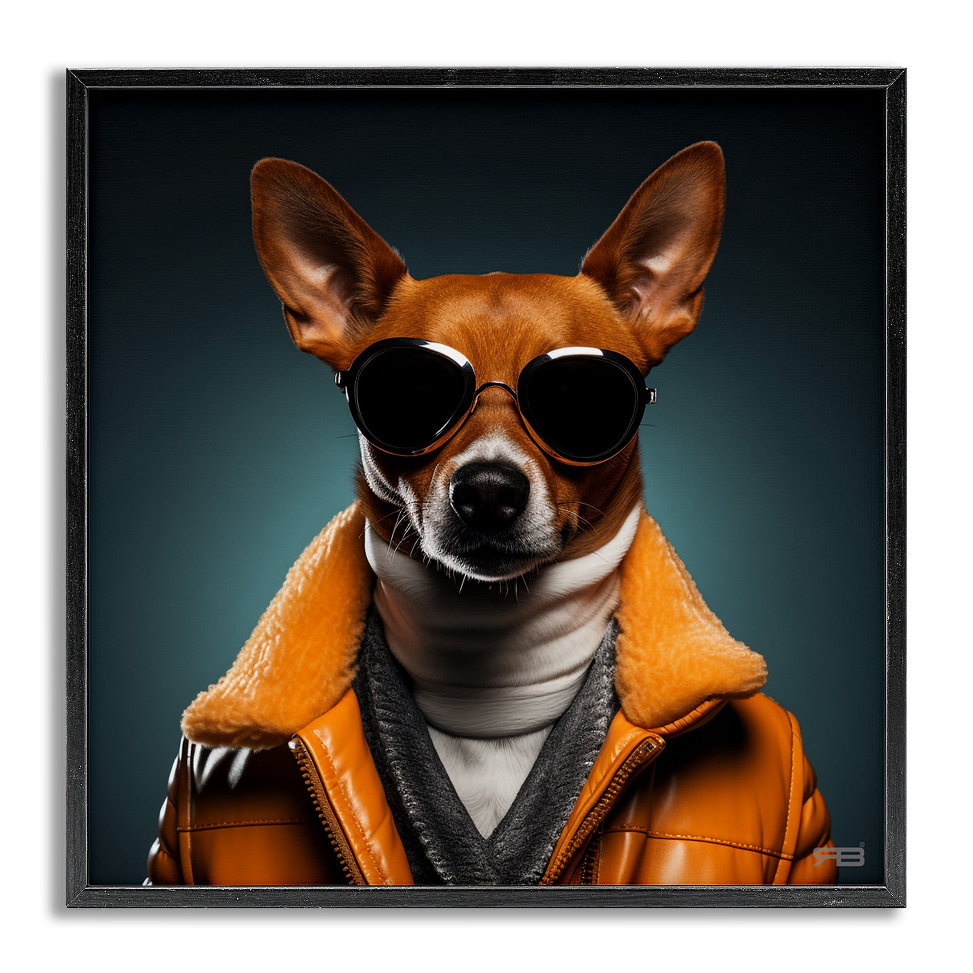 Stupell Industries Stylish Dog with Sunglasses Animals & Insects Painting Gray Framed Art Print Wall Art, 17 x 17