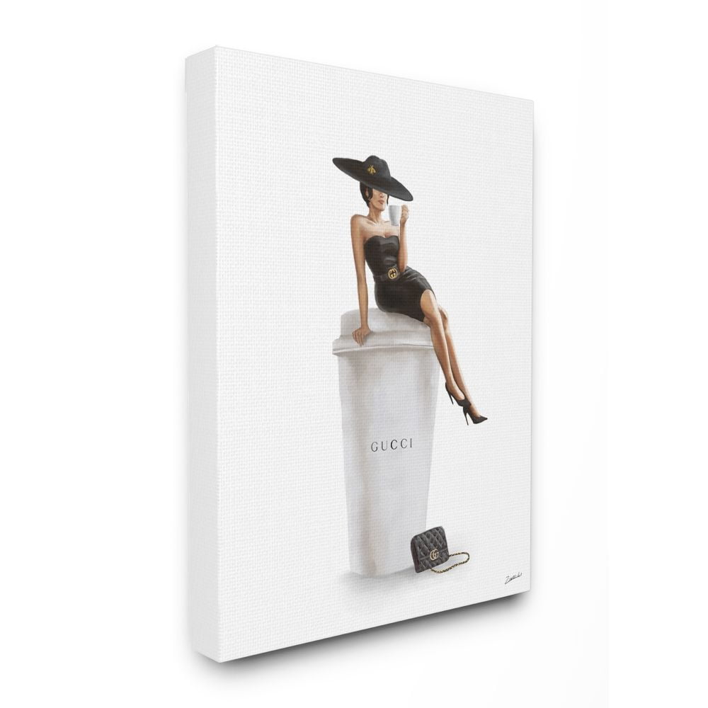 Stupell Industries Stylish Fashion Female Pose Coffee Designer Purse Canvas Wall Art Design by Ziwei Li, 24" x 30"