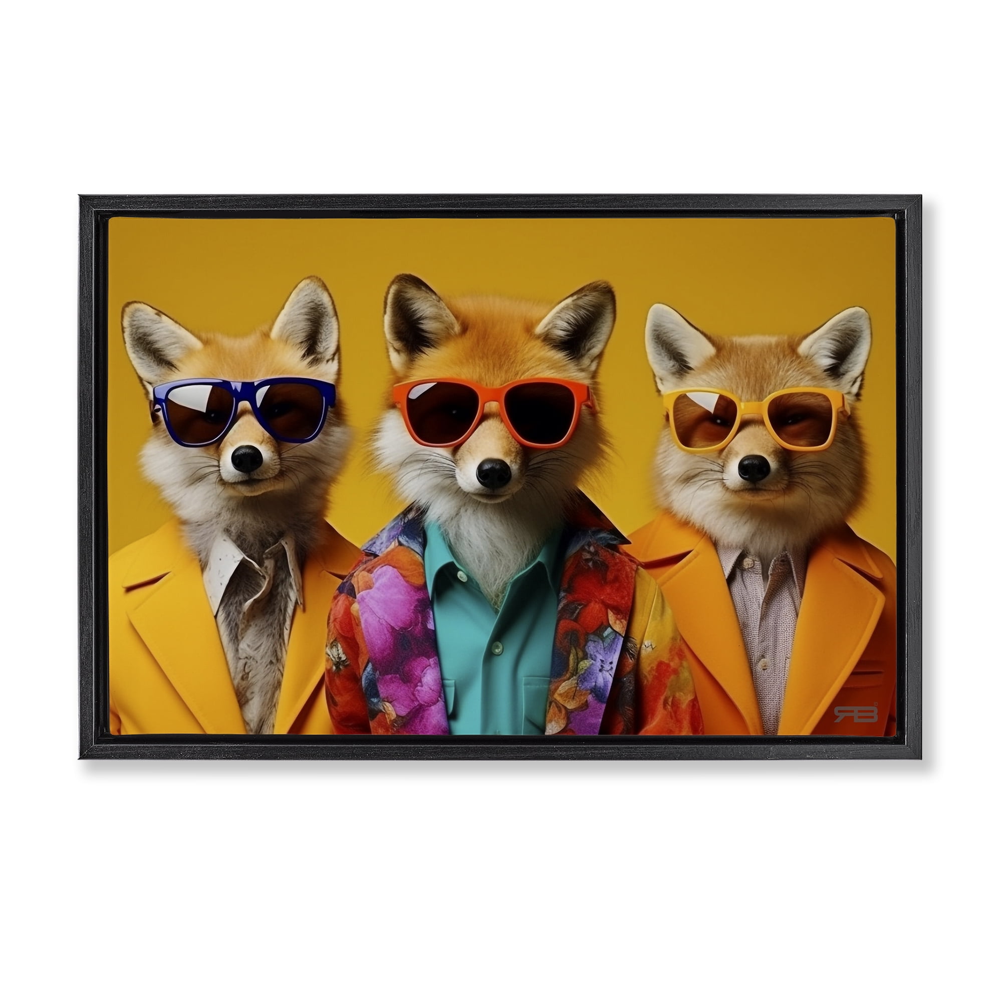 Stupell Industries Stylish Fashion Foxes Animals & Insects Painting Black Floater Framed Canvas Art Print Wall Art, 31 x 21