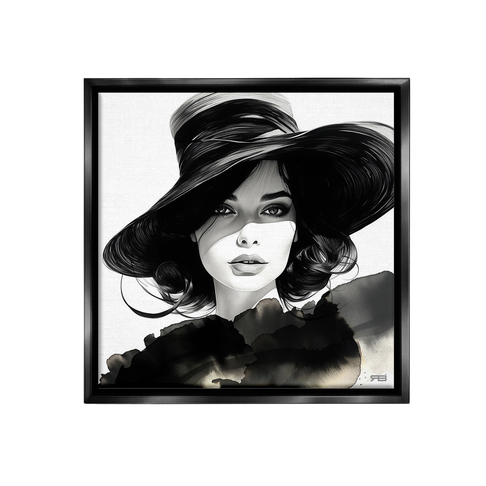 Stupell Industries Stylish Fashionista Gaze Beauty & Fashion Painting Black Floater Framed Canvas Art Print Wall Art, 18 x 18