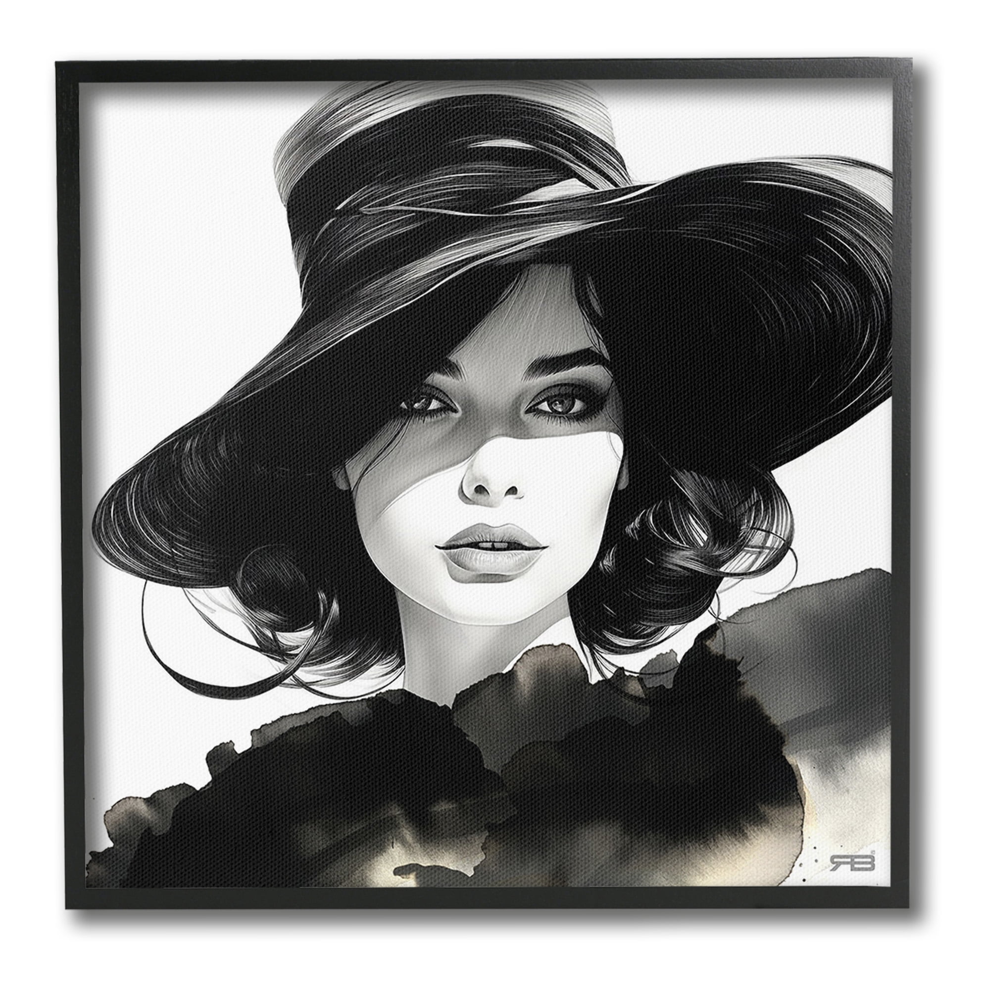 Stupell Industries Stylish Fashionista Gaze Beauty & Fashion Painting Black Framed Art Print Wall Art, 24 x 24