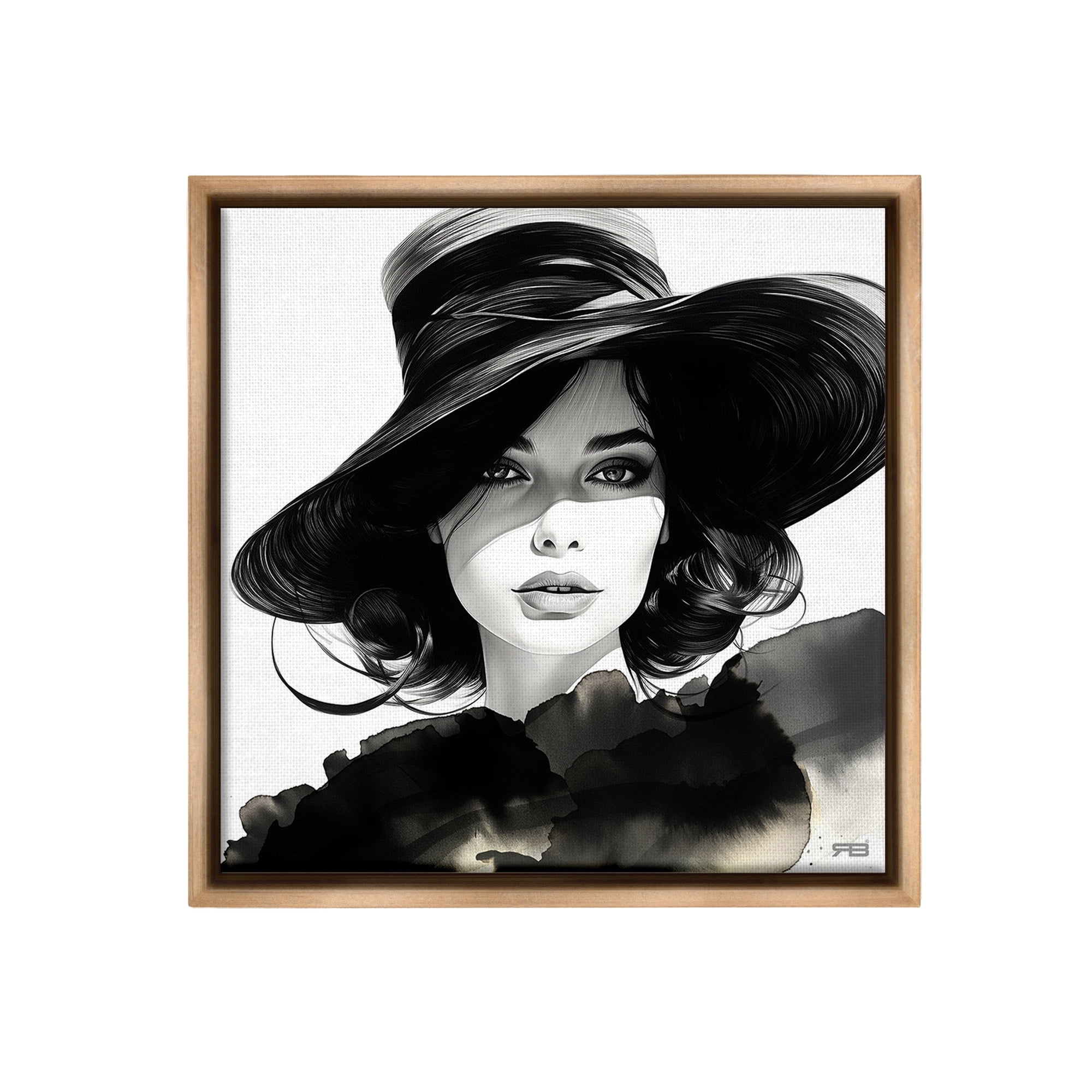 Stupell Industries Stylish Fashionista Gaze Beauty & Fashion Painting Brown Floater Framed Canvas Art Print Wall Art, 18 x 18