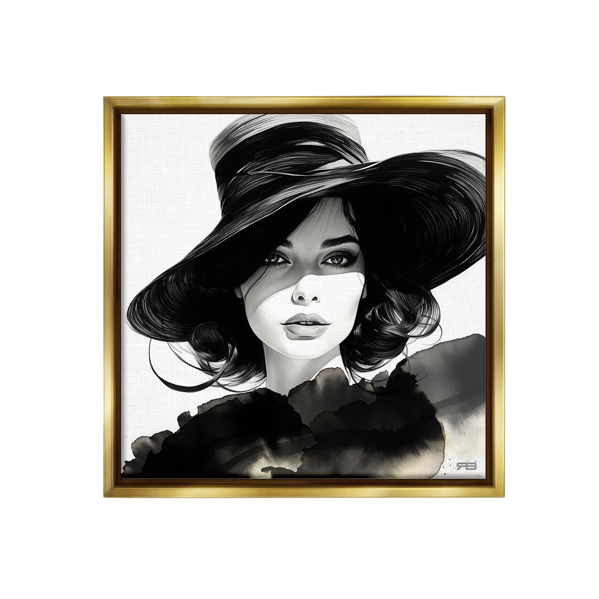 Stupell Industries Stylish Fashionista Gaze Beauty & Fashion Painting Gold Floater Framed Canvas Art Print Wall Art, 18 x 18