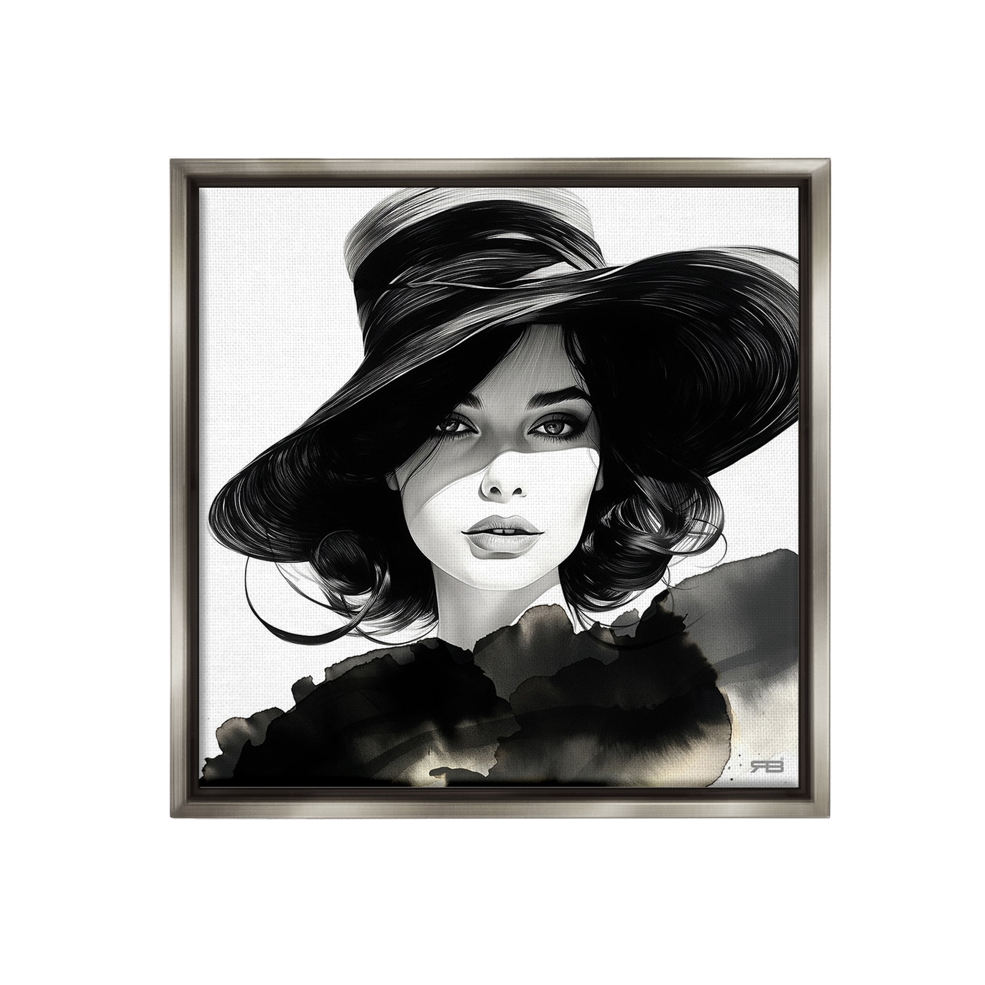 Stupell Industries Stylish Fashionista Gaze Beauty & Fashion Painting Gray Floater Framed Canvas Art Print Wall Art, 18 x 18
