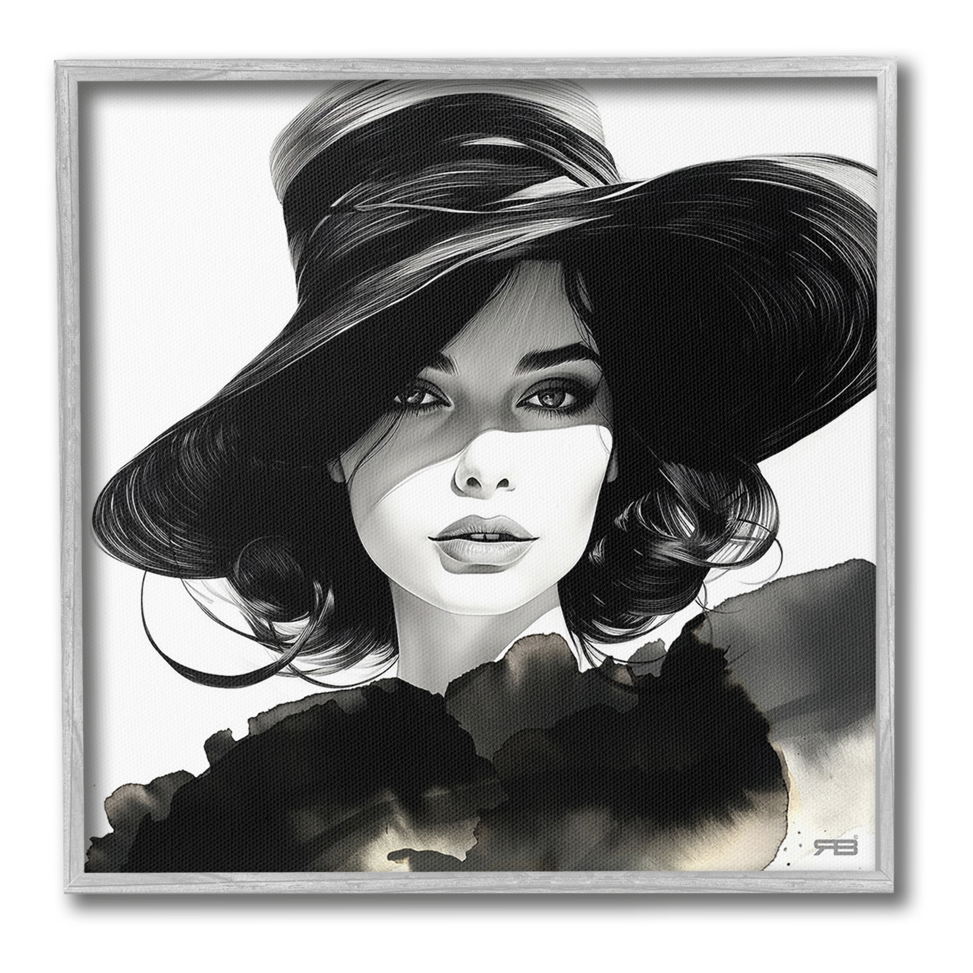 Stupell Industries Stylish Fashionista Gaze Beauty & Fashion Painting Gray Framed Art Print Wall Art, 12 x 12