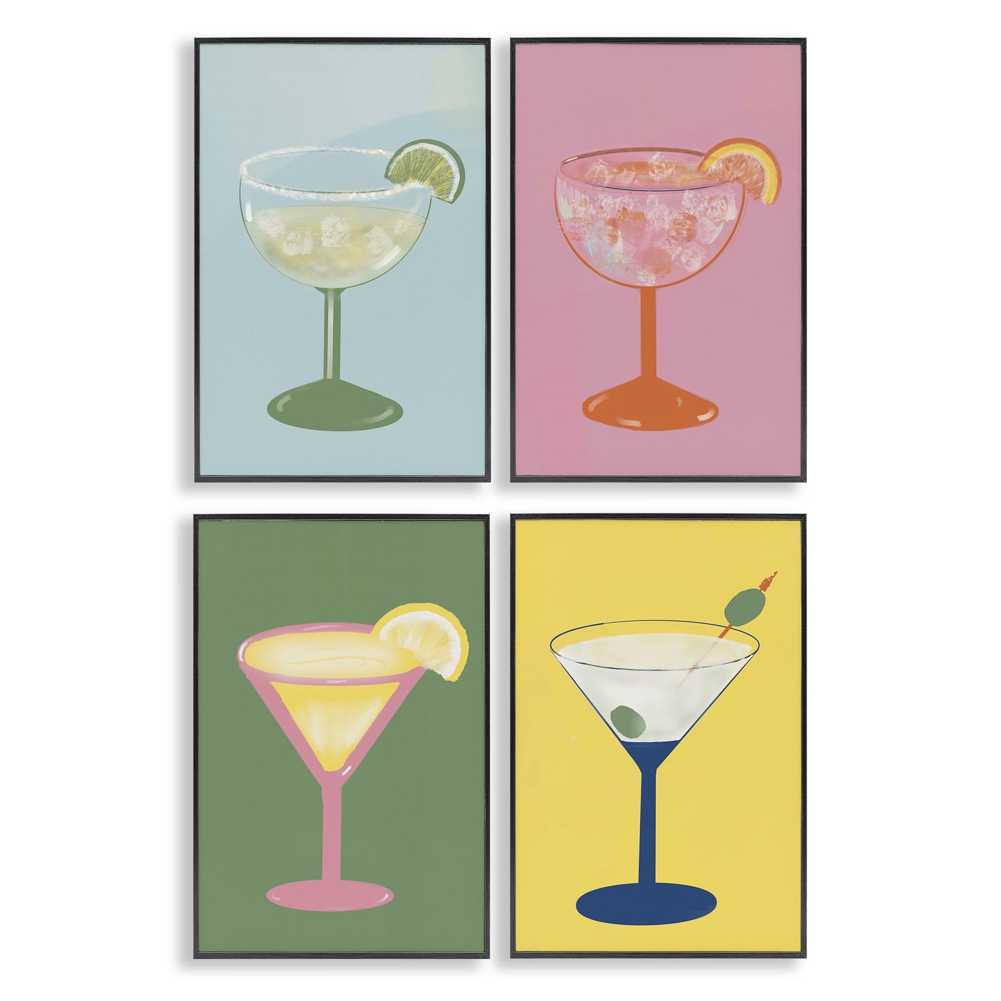 Stupell Industries Stylish & Fun Cocktails 4 Piece Black Framed Giclee Art Set, design by Robin Maria