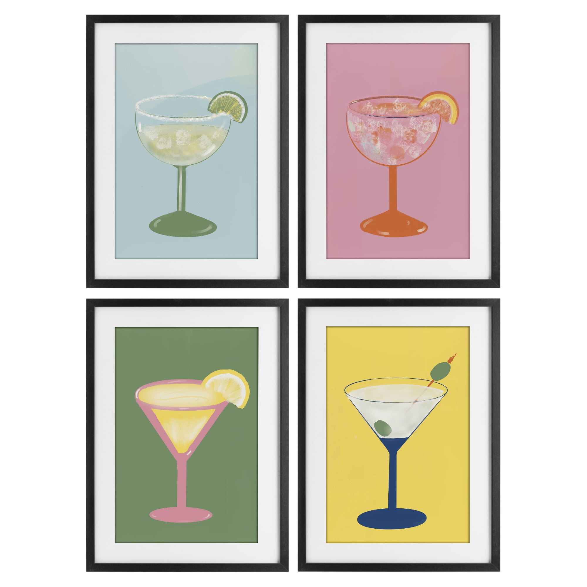 Stupell Industries Stylish & Fun Cocktails 4 Piece Black Framed Print Under Glass Set, design by Robin Maria