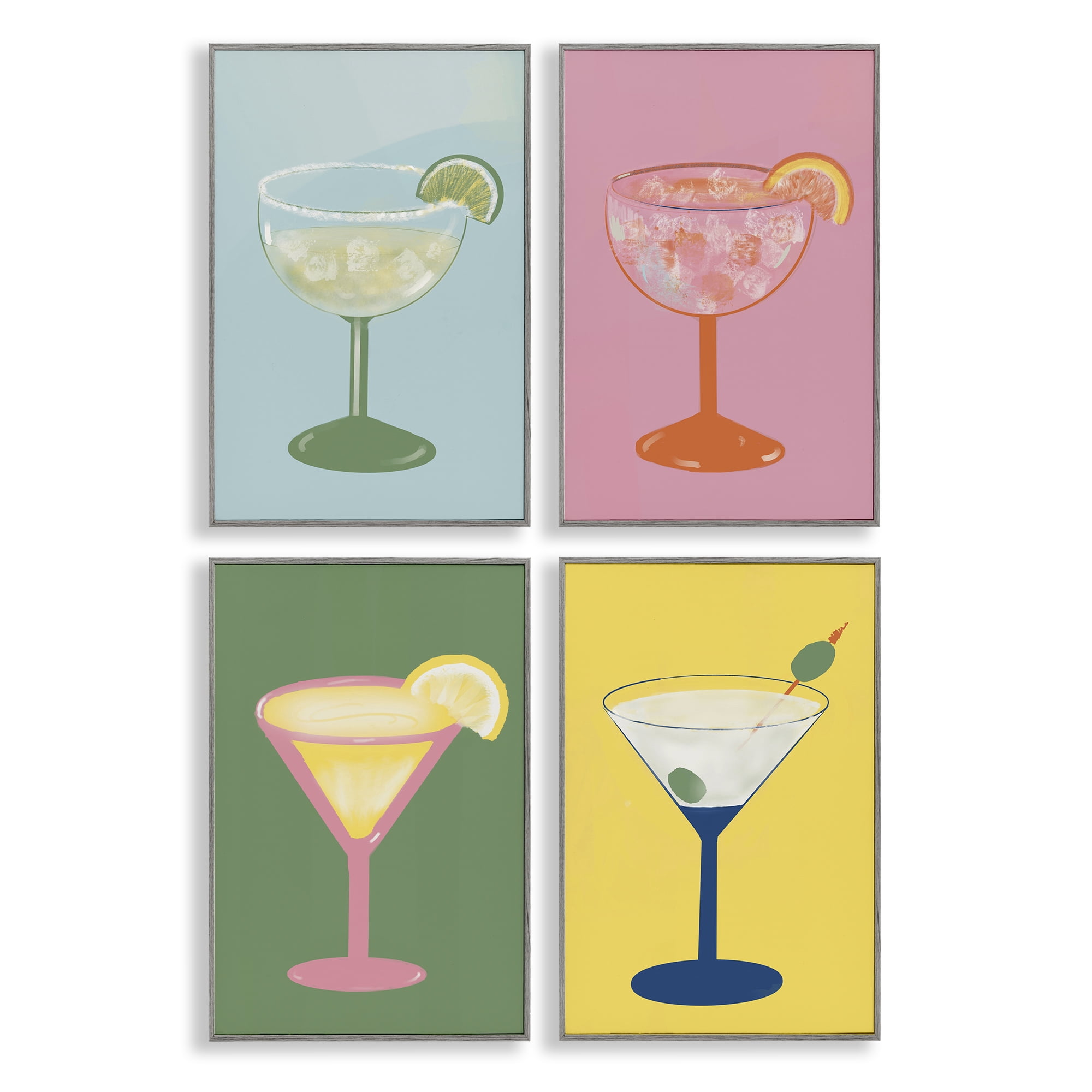 Stupell Industries Stylish & Fun Cocktails 4 Piece Gray Framed Giclee Art Set, design by Robin Maria