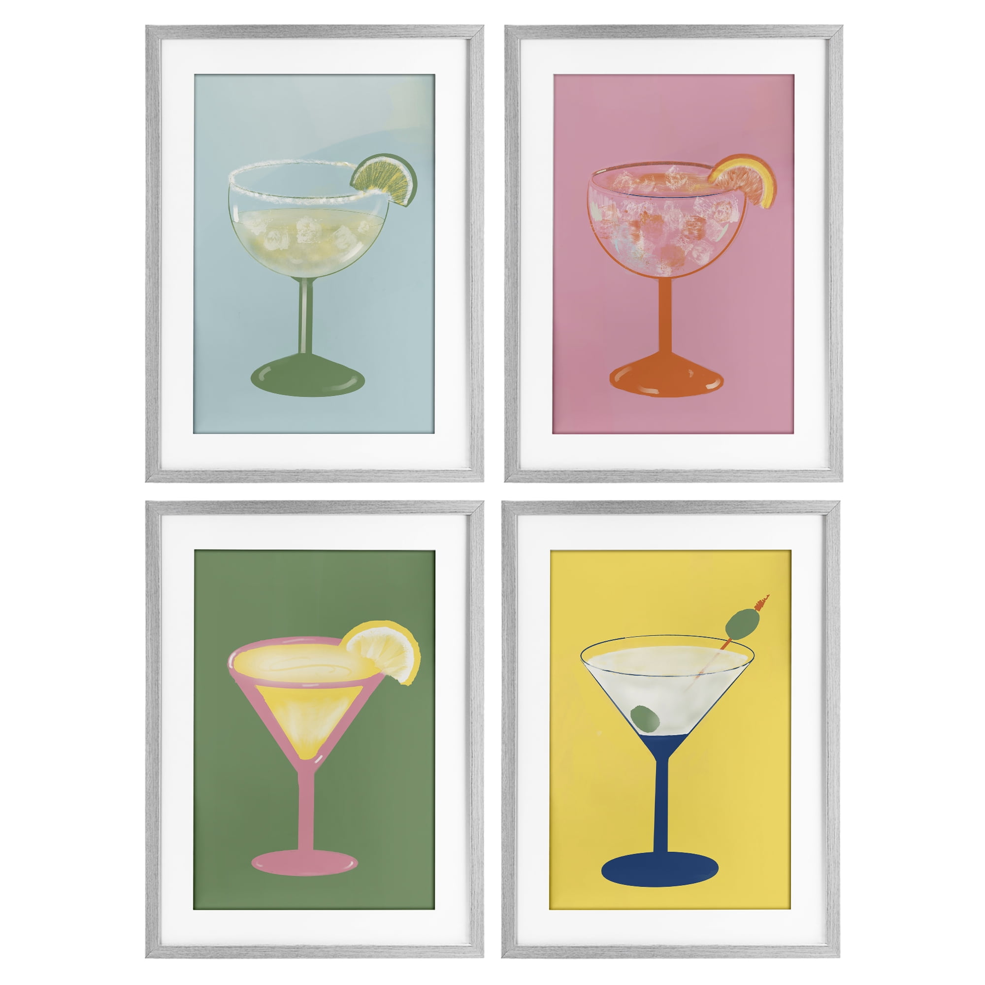 Stupell Industries Stylish & Fun Cocktails 4 Piece Gray Framed Print Under Glass Set, design by Robin Maria