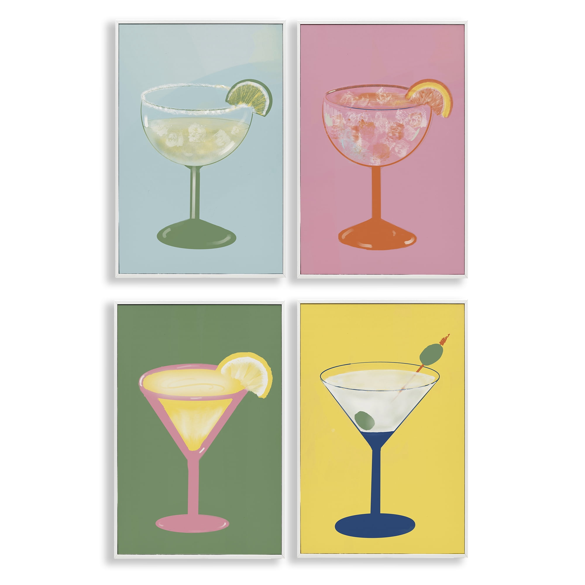 Stupell Industries Stylish & Fun Cocktails 4 Piece White Framed Giclee Art Set, design by Robin Maria