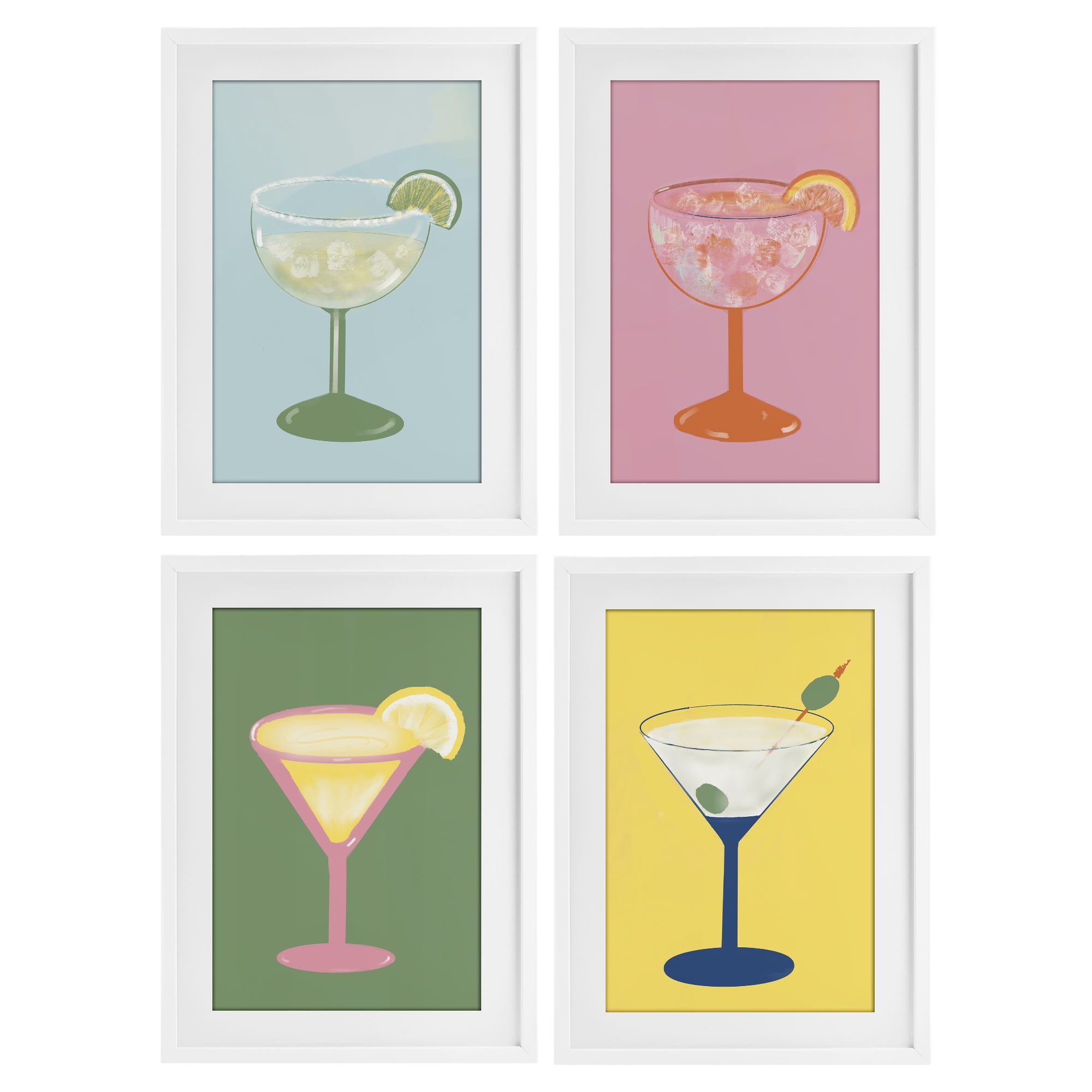 Stupell Industries Stylish & Fun Cocktails 4 Piece White Framed Print Under Glass Set, design by Robin Maria