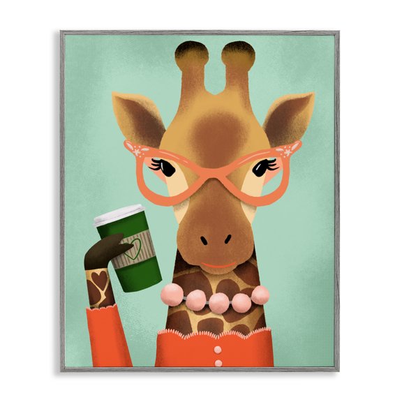 Stupell Industries Stylish Giraffe & Latte Gray Framed Giclee Art design by Jilly Jack Designs, 20 x 16
