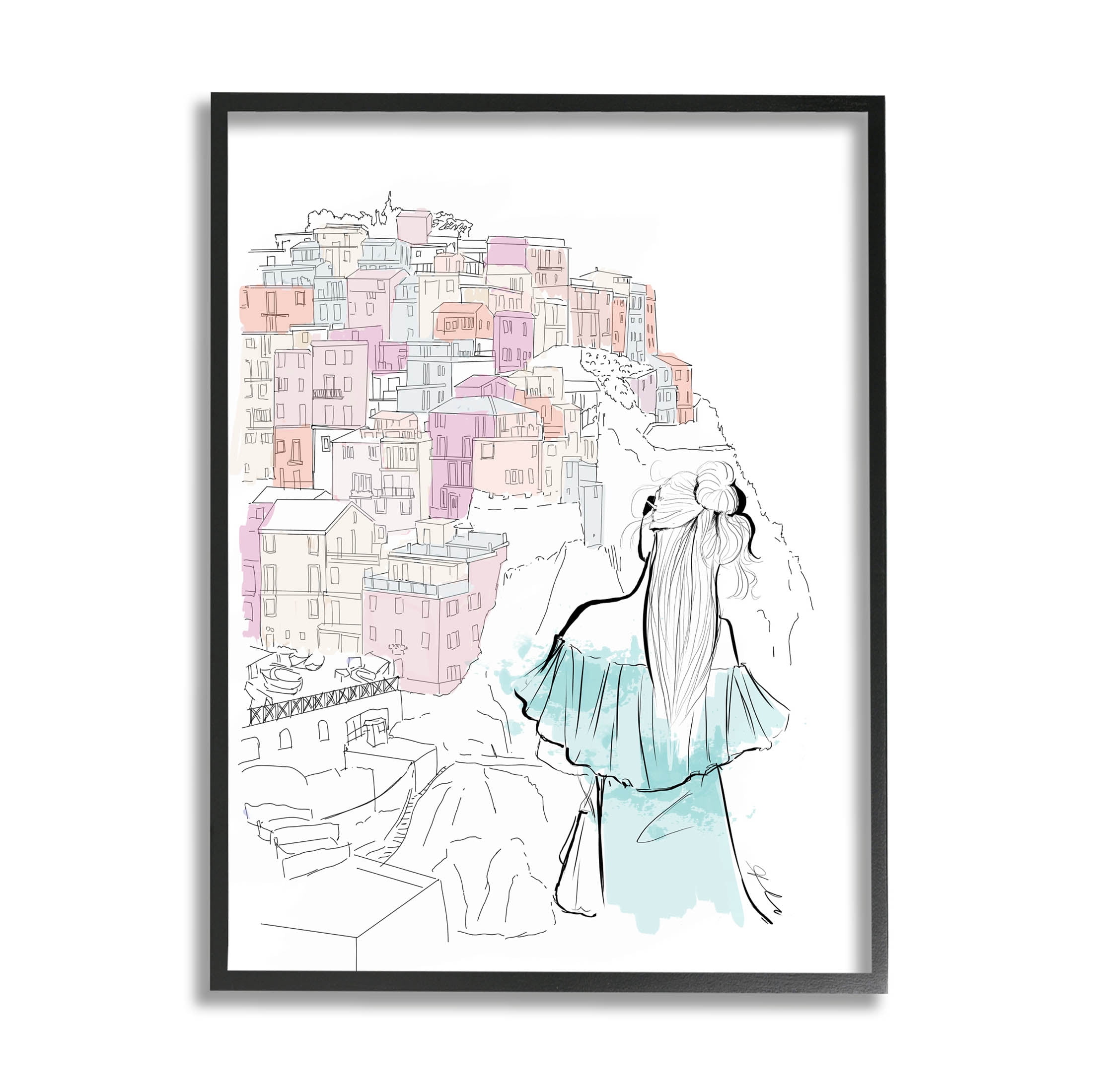 Stupell Industries Stylish Girl Overlooking City Graphic Art Black Framed Art Print Wall Art, Design by Alison Petrie