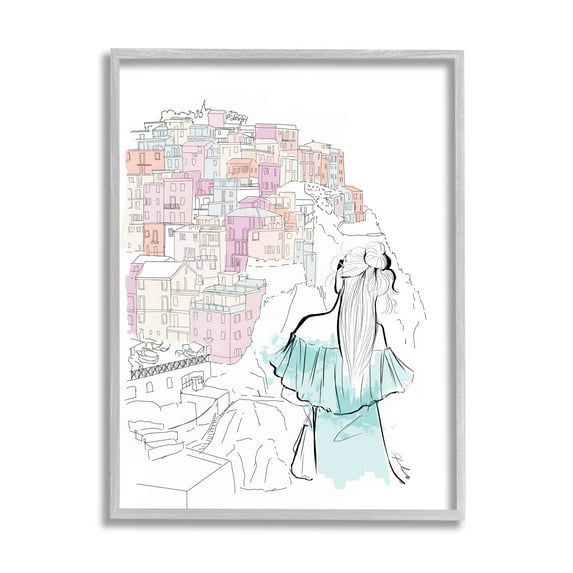 Stupell Industries Stylish Girl Overlooking City Graphic Art Gray Framed Art Print Wall Art, Design by Alison Petrie
