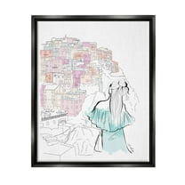 Stupell Industries Stylish Girl Overlooking City Graphic Art Jet Black Floating Framed Canvas Print Wall Art, Design by Alison Petrie