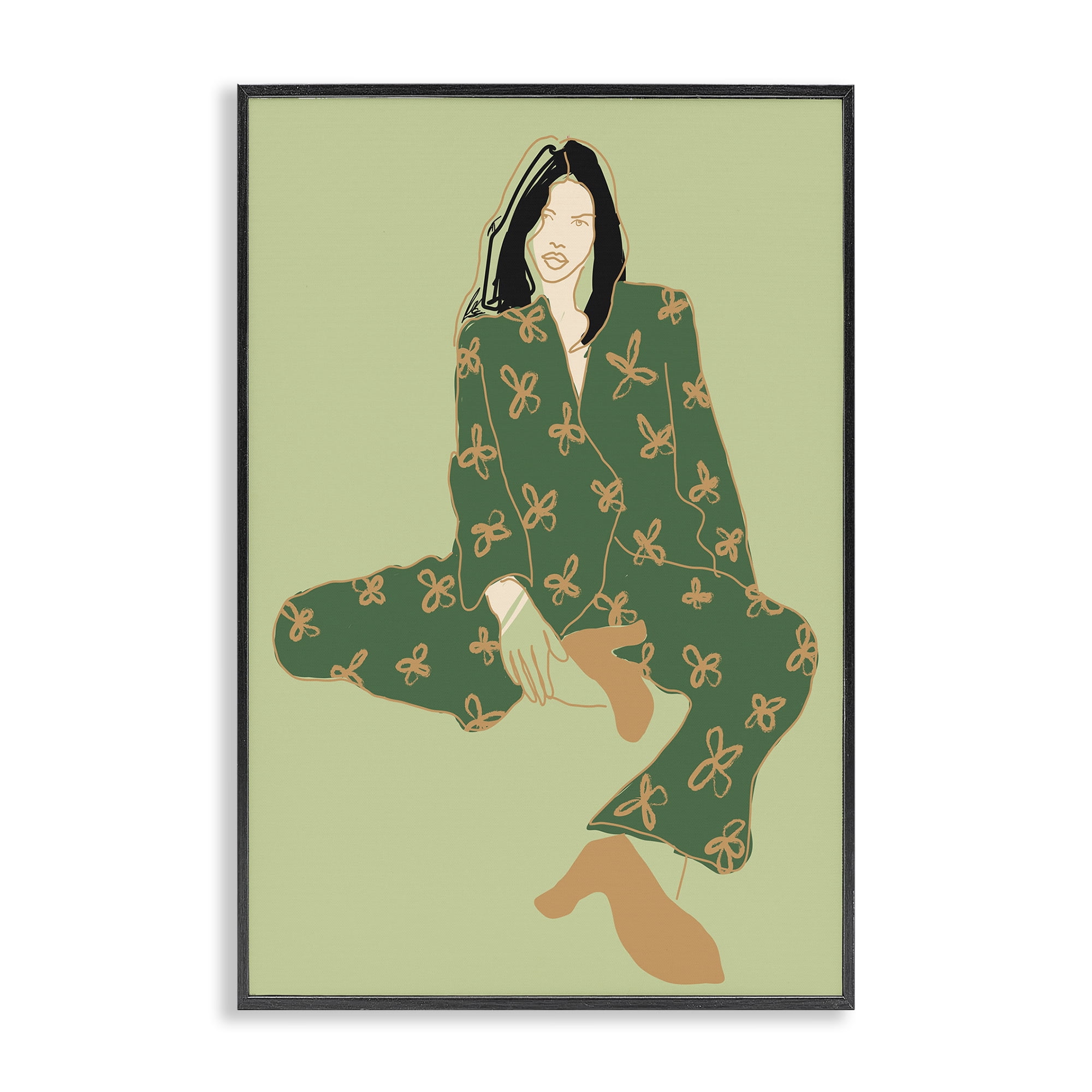 Stupell Industries Stylish Girl Sitting Novelty Painting Black Framed Art Print Wall Art, 12 x 18