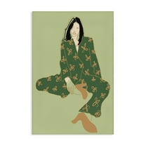 Stupell Industries Stylish Girl Sitting Novelty Painting Gallery Wrapped Canvas Art Print Wall Art, 16 x 24