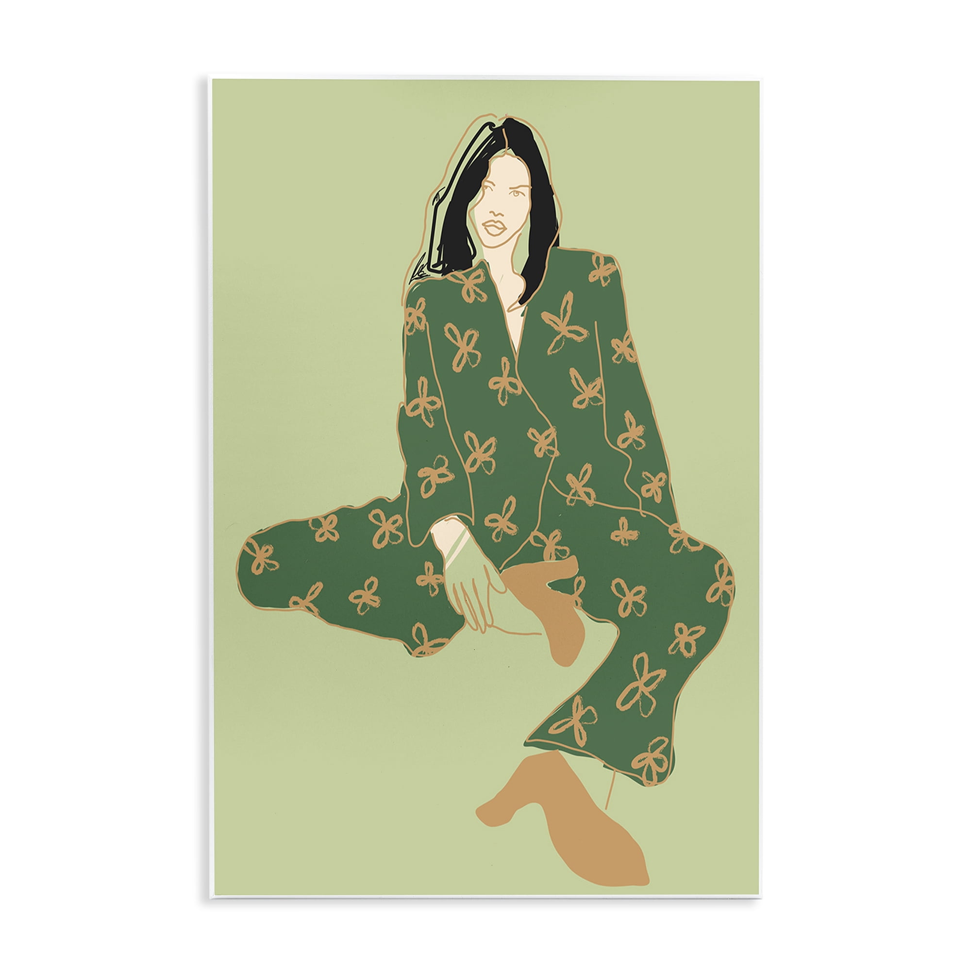 Stupell Industries Stylish Girl Sitting Novelty Painting Unframed Art Print Wall Art, 13 x 19
