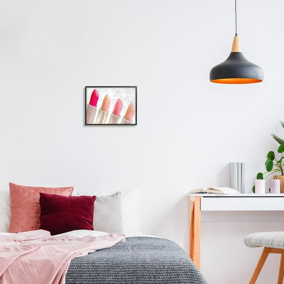 Stupell Industries Stylish Lipstick Assortment Dazzling Glam Makeup Graphic Art Black Framed Art Print Wall Art, Design by Kim Allen