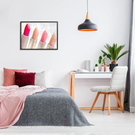 Stupell Industries Stylish Lipstick Assortment Dazzling Glam Makeup Graphic Art Black Framed Art Print Wall Art, Design by Kim Allen