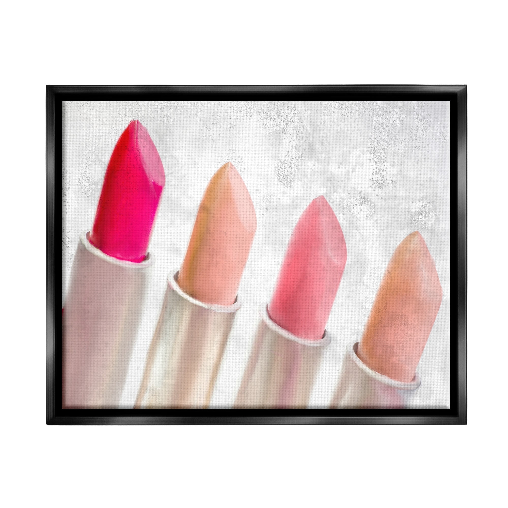 Stupell Industries Stylish Lipstick Assortment Dazzling Glam Makeup Graphic Art Jet Black Floating Framed Canvas Print Wall Art, Design by Kim Allen