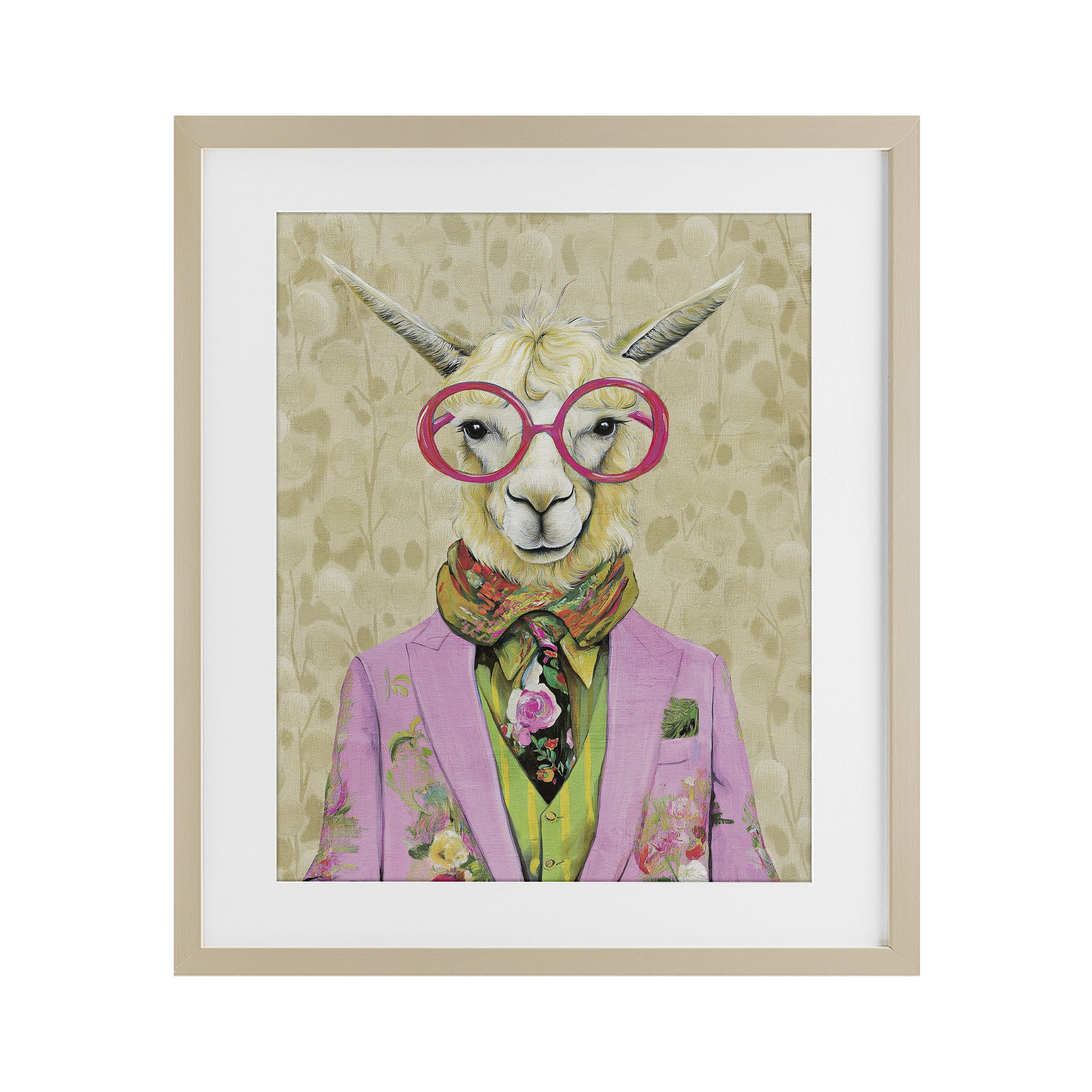 Stupell Industries Stylish Llama with Glasses Birch Framed Print Under Glass, design by Svetlana Aleynikova