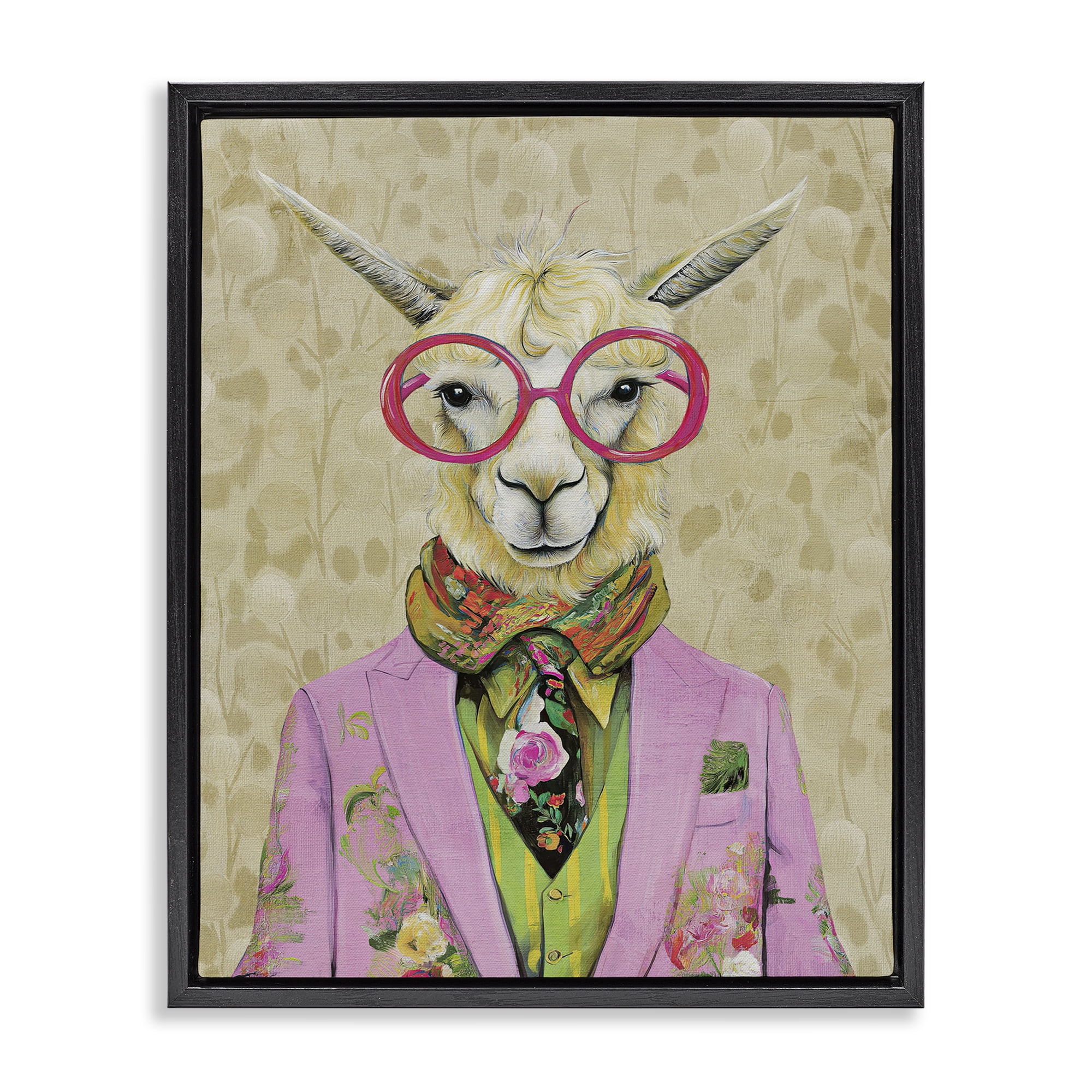 Stupell Industries Stylish Llama with Glasses Black Framed Floater Canvas Wall Art, design by Svetlana Aleynikova