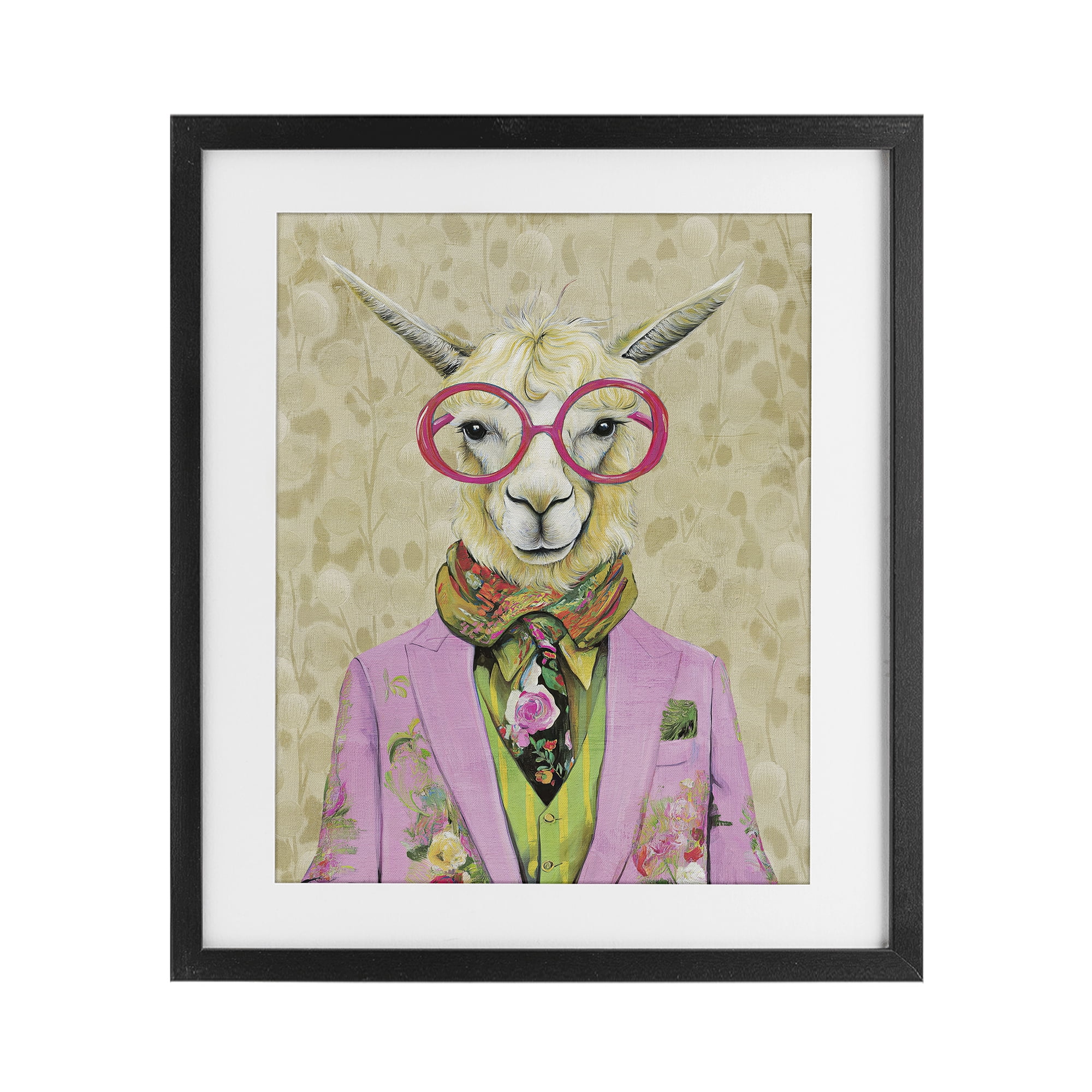 Stupell Industries Stylish Llama with Glasses Black Framed Print Under Glass, design by Svetlana Aleynikova