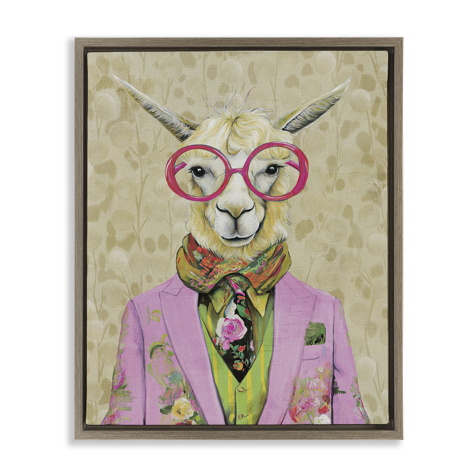 Stupell Industries Stylish Llama with Glasses Brown Framed Floater Canvas Wall Art, design by Svetlana Aleynikova