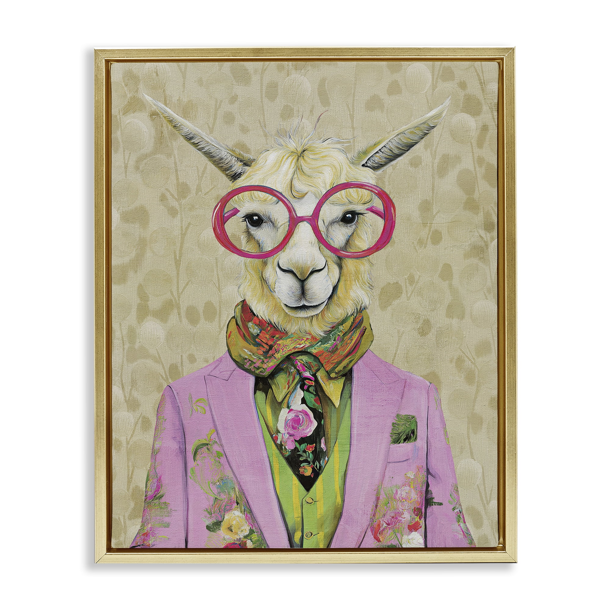 Stupell Industries Stylish Llama with Glasses Gold Framed Floater Canvas Wall Art, design by Svetlana Aleynikova