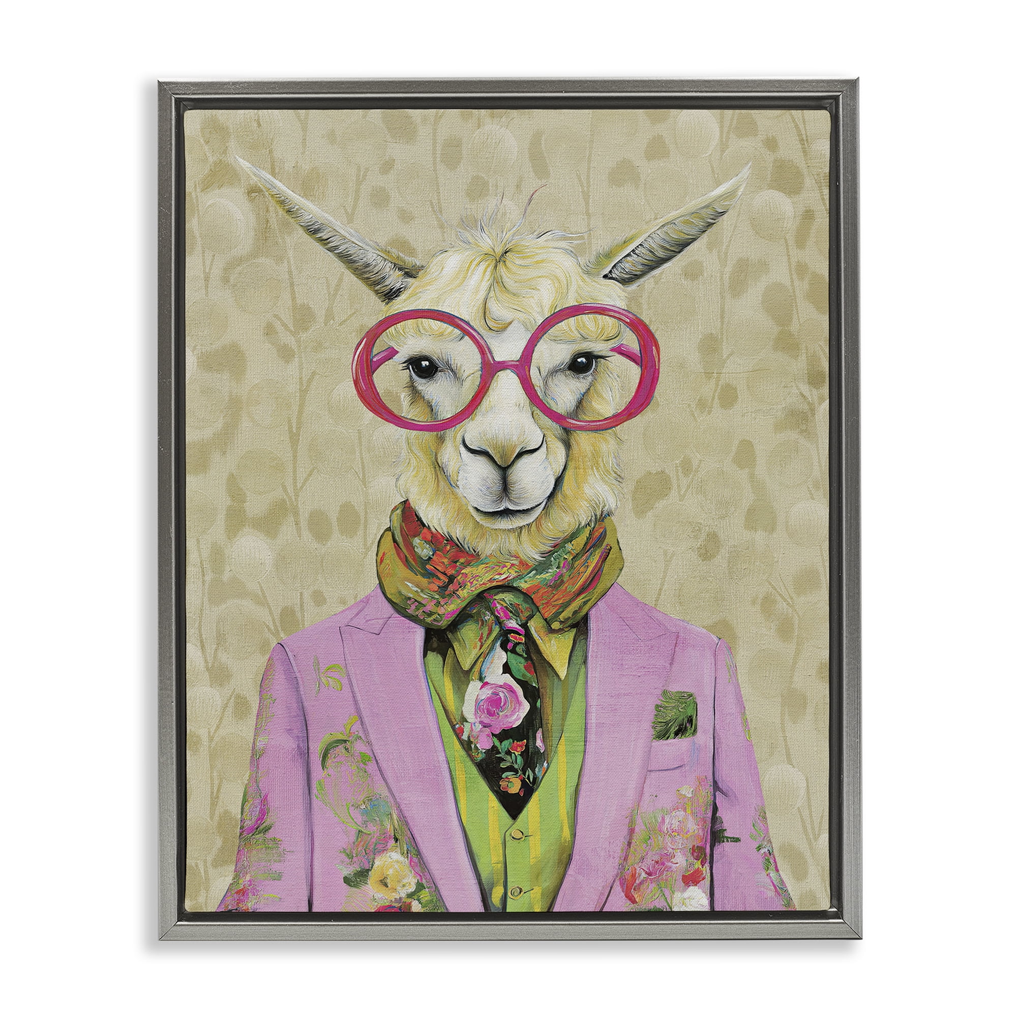 Stupell Industries Stylish Llama with Glasses Gray Framed Floater Canvas Wall Art, design by Svetlana Aleynikova