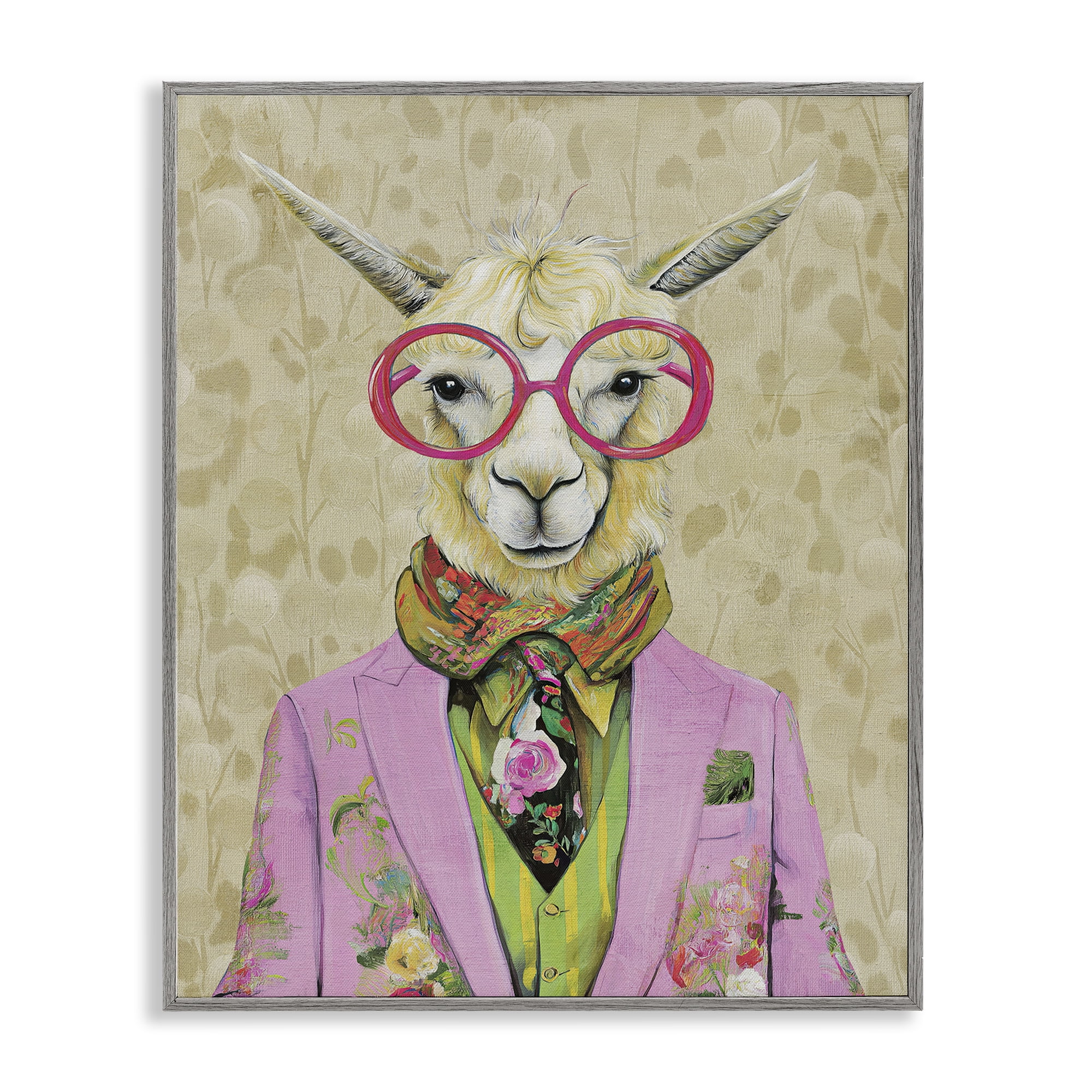 Stupell Industries Stylish Llama with Glasses Gray Framed Giclee Art, design by Svetlana Aleynikova