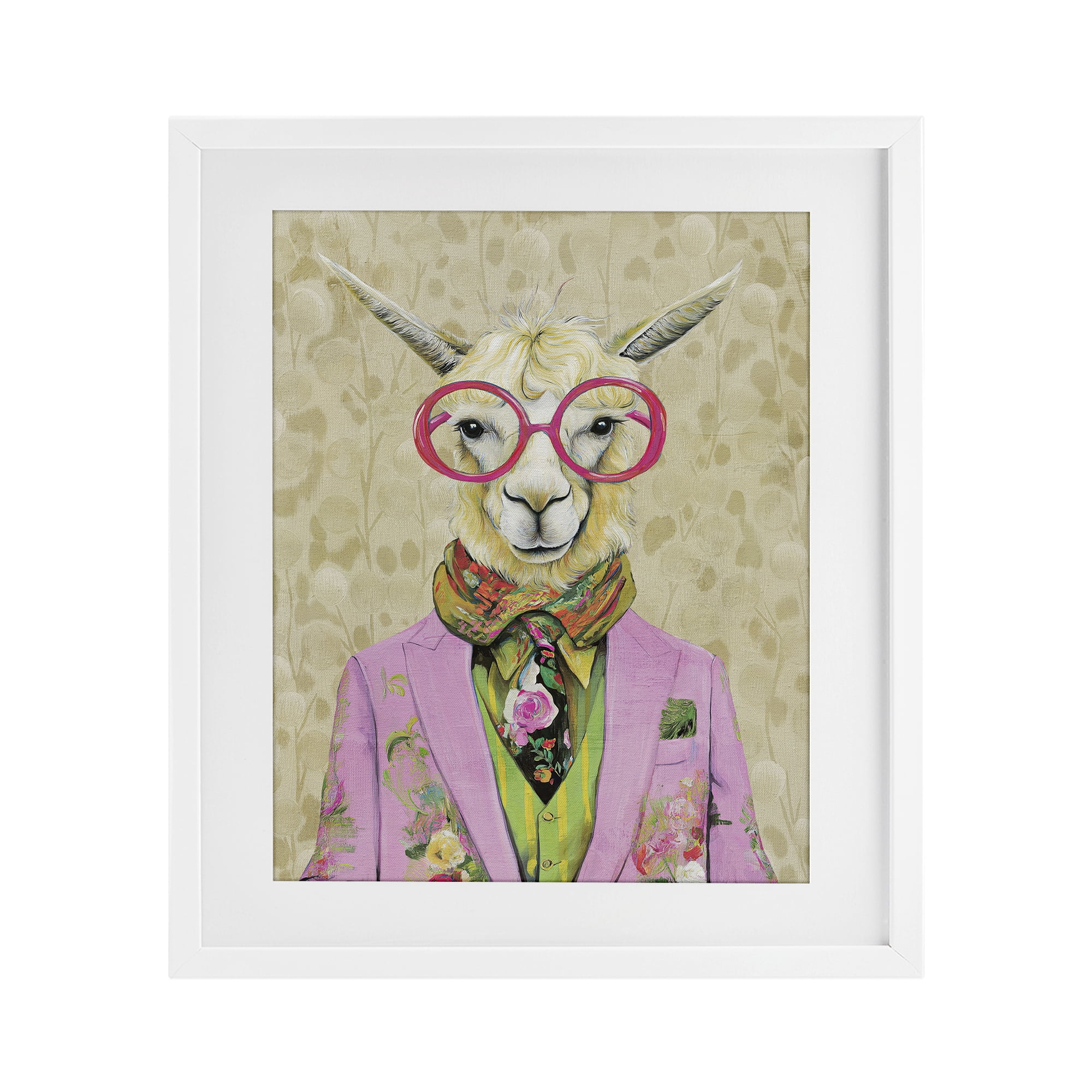 Stupell Industries Stylish Llama with Glasses White Framed Print Under Glass, design by Svetlana Aleynikova