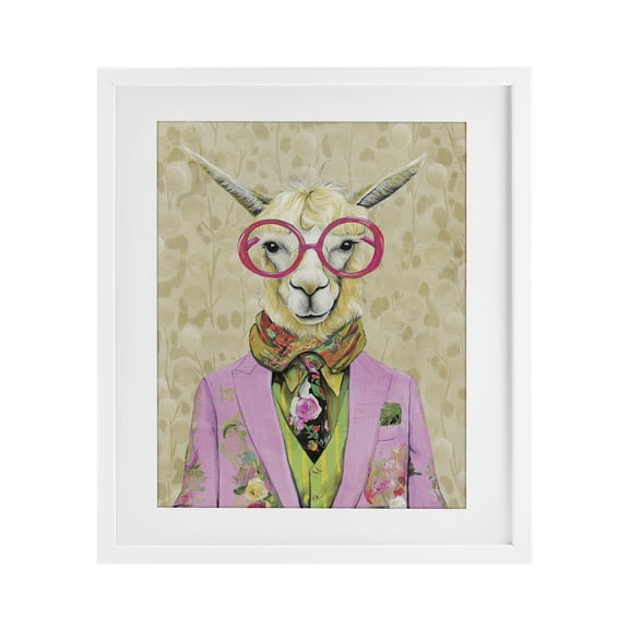Stupell Industries Stylish Llama with Glasses White Framed Print Under Glass, design by Svetlana Aleynikova