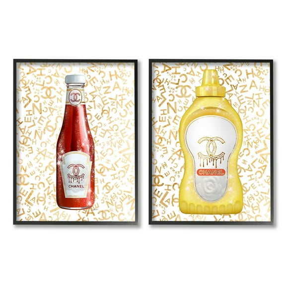 Stupell Industries Stylish Melting Fashion Logo Pattern Diner Condiments Graphic Art Black Framed Art Print Wall Art, Set of 2, Design by Ziwei Li